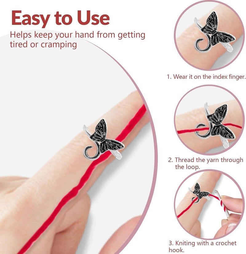 LBU 5Pcs Crochet Ring + 100Pcs Stitch Markers Adjustable Crochet Tension Rings for Finger Handmade Yarn Guide Crocheting Rings Knitting Accessories with Box Crochet Gifts for Women Mom Crocheters - Image 5